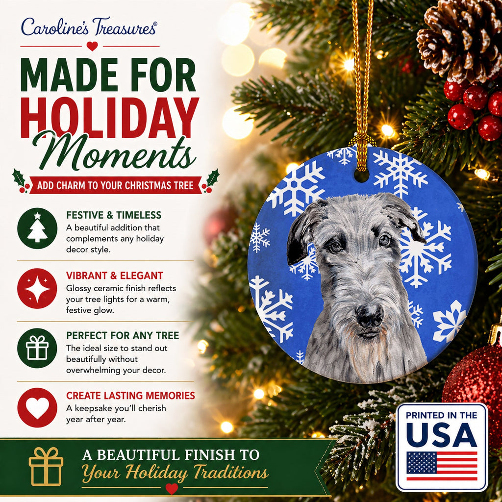 Scottish Deerhound Winter Snowflakes Ceramic Ornament Christmas Tree Hanging Decorations for Home Christmas Holiday, Party, Gift, 3 in, Multicolor