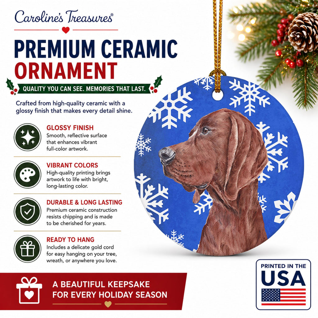 Redbone Coonhound Winter Snowflakes Ceramic Ornament Christmas Tree Hanging Decorations for Home Christmas Holiday, Party, Gift, 3 in, Multicolor