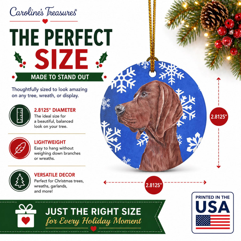 Redbone Coonhound Winter Snowflakes Ceramic Ornament Christmas Tree Hanging Decorations for Home Christmas Holiday, Party, Gift, 3 in, Multicolor