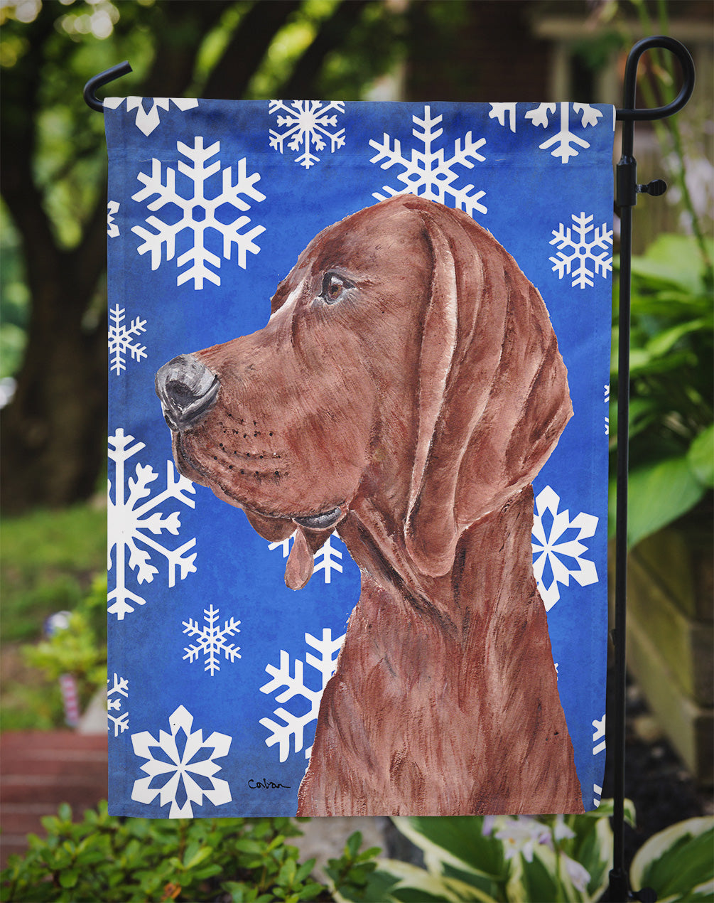 Redbone Coonhound Winter Snowflakes Garden Flag Mailbox Decorative Yard Banner Outside Patio Artwork for Flower Beds, Garden Size, Multicolor