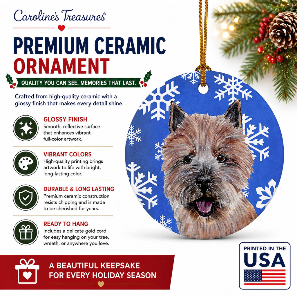 Norwich Terrier Winter Snowflakes Ceramic Ornament Christmas Tree Hanging Decorations for Home Christmas Holiday, Party, Gift, 3 in, Multicolor