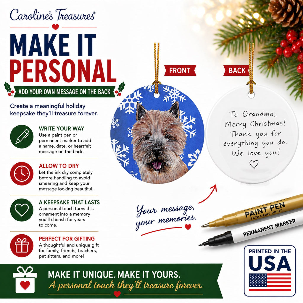 Norwich Terrier Winter Snowflakes Ceramic Ornament Christmas Tree Hanging Decorations for Home Christmas Holiday, Party, Gift, 3 in, Multicolor