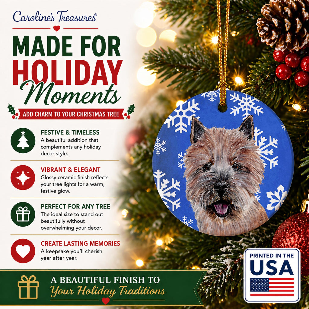 Norwich Terrier Winter Snowflakes Ceramic Ornament Christmas Tree Hanging Decorations for Home Christmas Holiday, Party, Gift, 3 in, Multicolor