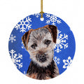 Norfolk Terrier Puppy Winter Snowflakes Ceramic Ornament Christmas Tree Hanging Decorations for Home Christmas Holiday, Party, Gift, 3 in, Multicolor