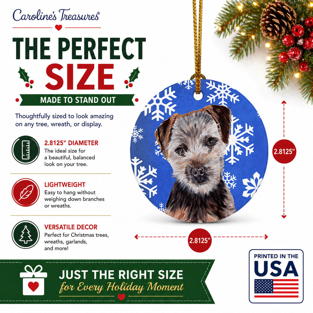 Norfolk Terrier Puppy Winter Snowflakes Ceramic Ornament Christmas Tree Hanging Decorations for Home Christmas Holiday, Party, Gift, 3 in, Multicolor