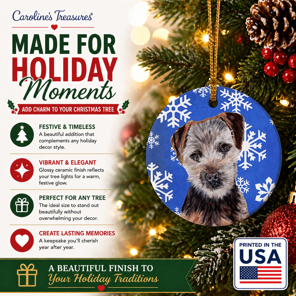 Norfolk Terrier Puppy Winter Snowflakes Ceramic Ornament Christmas Tree Hanging Decorations for Home Christmas Holiday, Party, Gift, 3 in, Multicolor