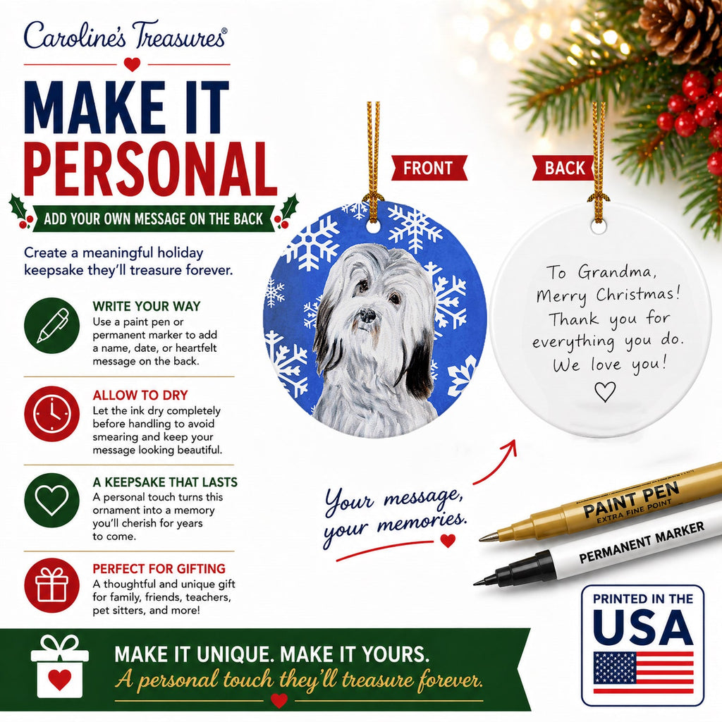 Havanese Winter Snowflakes Ceramic Ornament Christmas Tree Hanging Decorations for Home Christmas Holiday, Party, Gift, 3 in, Multicolor