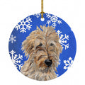 Golden Doodle 2 Winter Snowflakes Ceramic Ornament Christmas Tree Hanging Decorations for Home Christmas Holiday, Party, Gift, 3 in, Multicolor