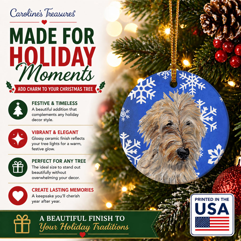 Golden Doodle 2 Winter Snowflakes Ceramic Ornament Christmas Tree Hanging Decorations for Home Christmas Holiday, Party, Gift, 3 in, Multicolor