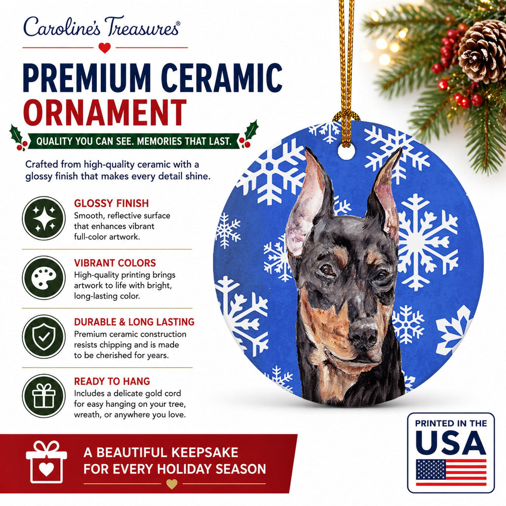 German Pinscher Winter Snowflakes Ceramic Ornament Christmas Tree Hanging Decorations for Home Christmas Holiday, Party, Gift, 3 in, Multicolor