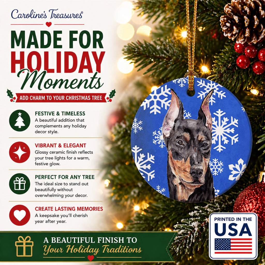 German Pinscher Winter Snowflakes Ceramic Ornament Christmas Tree Hanging Decorations for Home Christmas Holiday, Party, Gift, 3 in, Multicolor