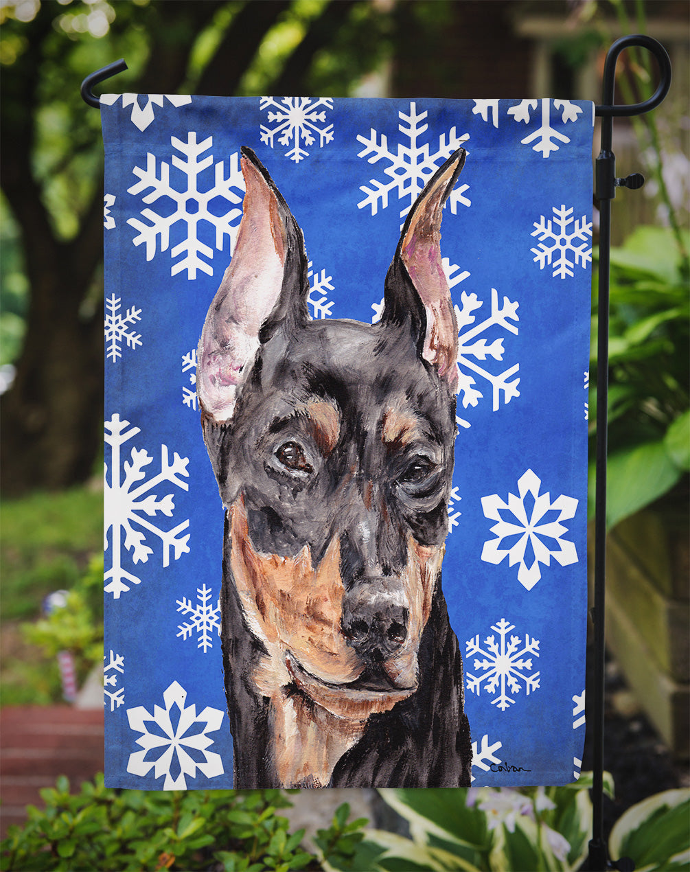 German Pinscher Winter Snowflakes Garden Flag Mailbox Decorative Yard Banner Outside Patio Artwork for Flower Beds, Garden Size, Multicolor