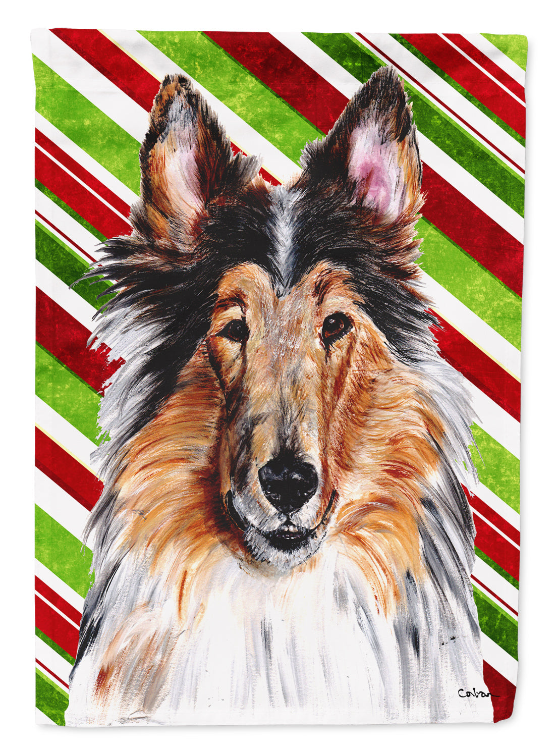 Collie Candy Cane Christmas Garden Flag Mailbox Decorative Yard Banner Outside Patio Artwork for Flower Beds, Garden Size, Multicolor