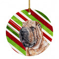 Shar Pei Candy Cane Christmas Ceramic Ornament Christmas Tree Hanging Decorations for Home Christmas Holiday, Party, Gift, 3 in, Multicolor