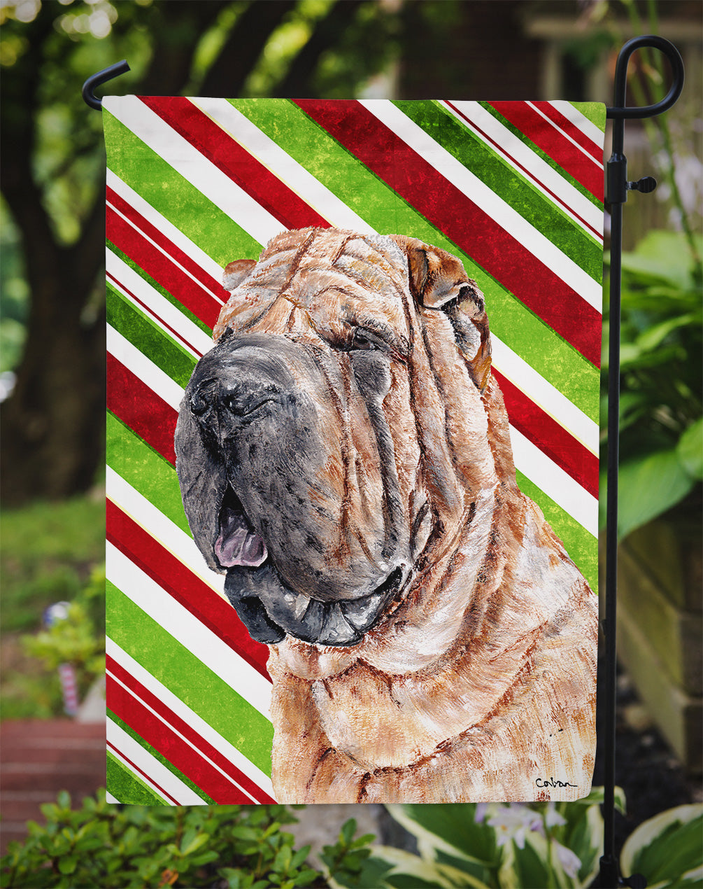 Shar Pei Candy Cane Christmas Garden Flag Mailbox Decorative Yard Banner Outside Patio Artwork for Flower Beds, Garden Size, Multicolor