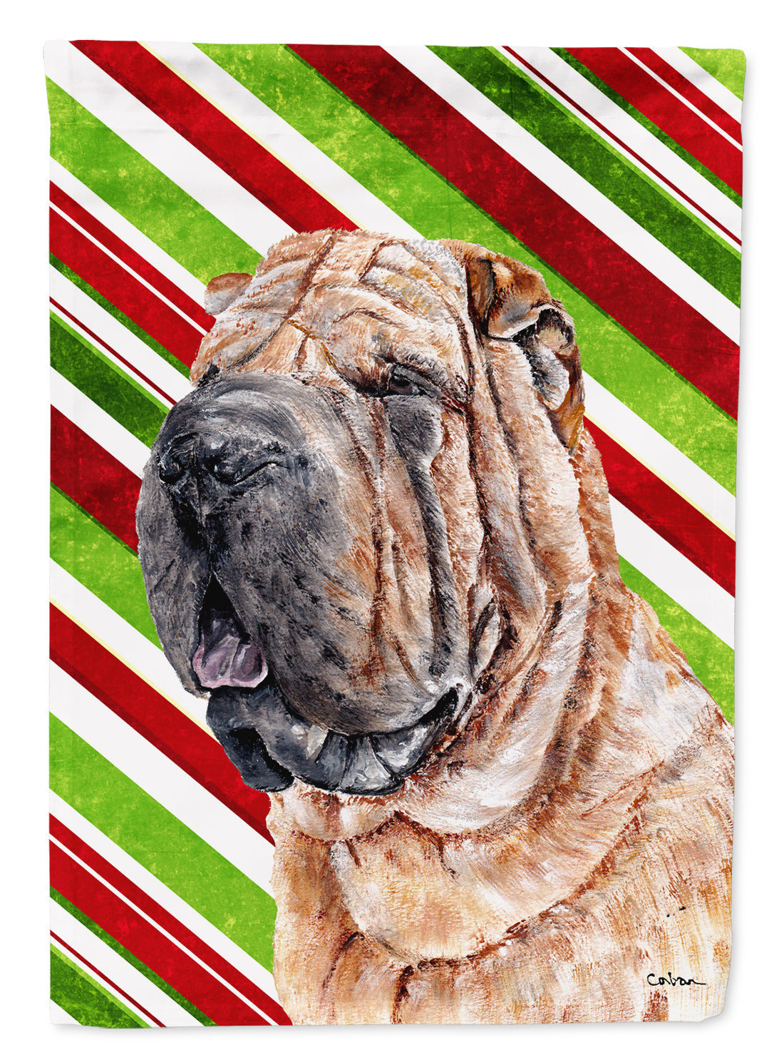 Shar Pei Candy Cane Christmas Garden Flag Mailbox Decorative Yard Banner Outside Patio Artwork for Flower Beds, Garden Size, Multicolor