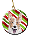 Cardigan Corgi Candy Cane Christmas Ceramic Ornament Christmas Tree Hanging Decorations for Home Christmas Holiday, Party, Gift, 3 in, Multicolor