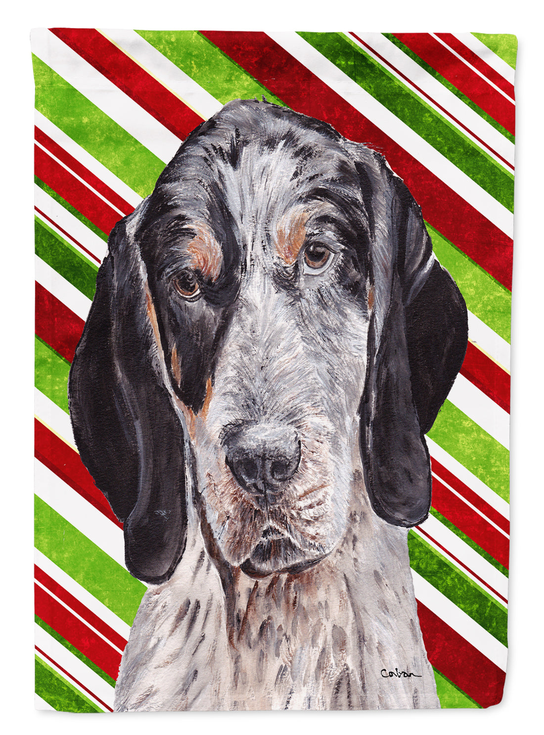 Blue Tick Coonhound Candy Cane Christmas Garden Flag Mailbox Decorative Yard Banner Outside Patio Artwork for Flower Beds, Garden Size, Multicolor