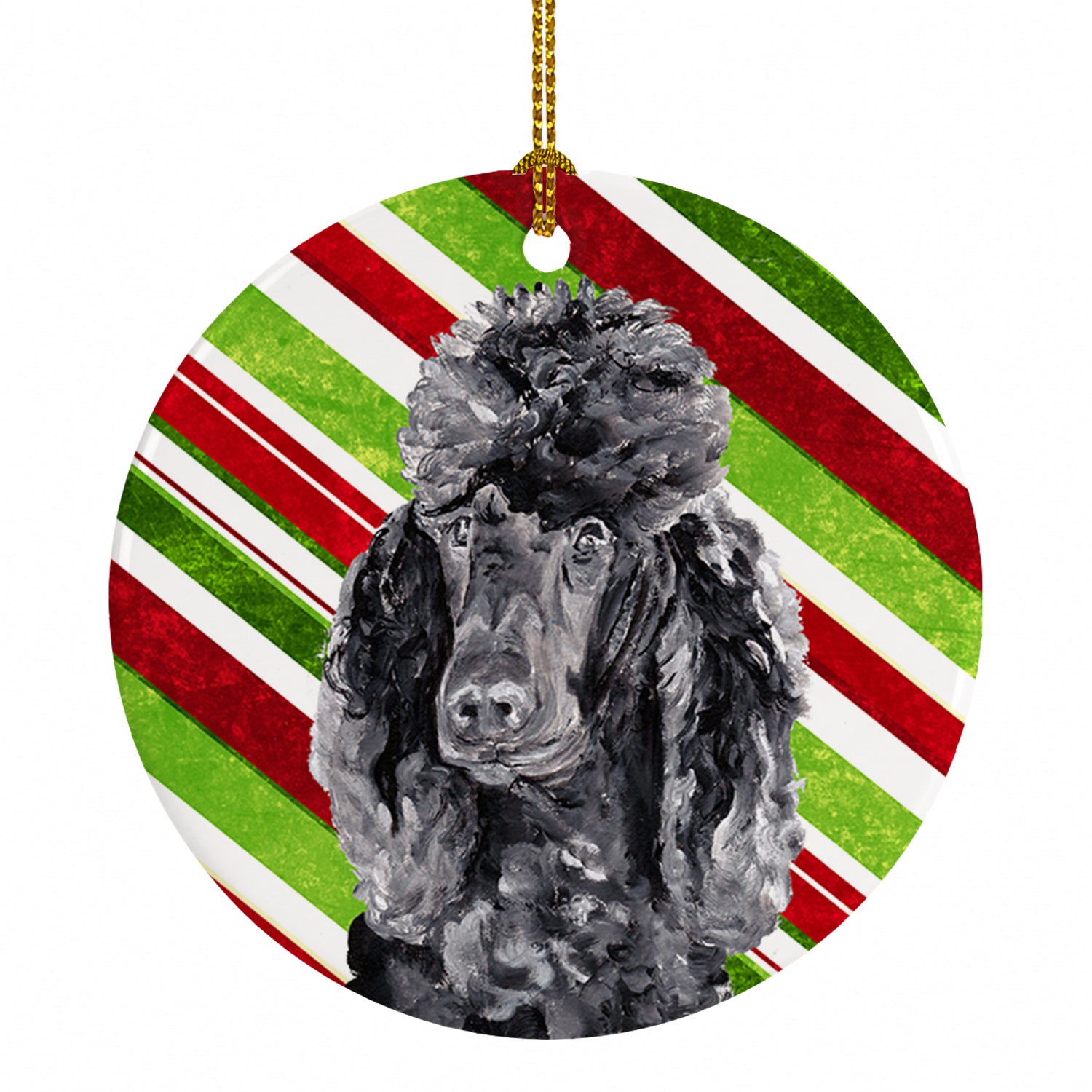 Black Standard Poodle Candy Cane Christmas Ceramic Ornament Christmas Tree Hanging Decorations for Home Christmas Holiday, Party, Gift, 3 in, Multicolor