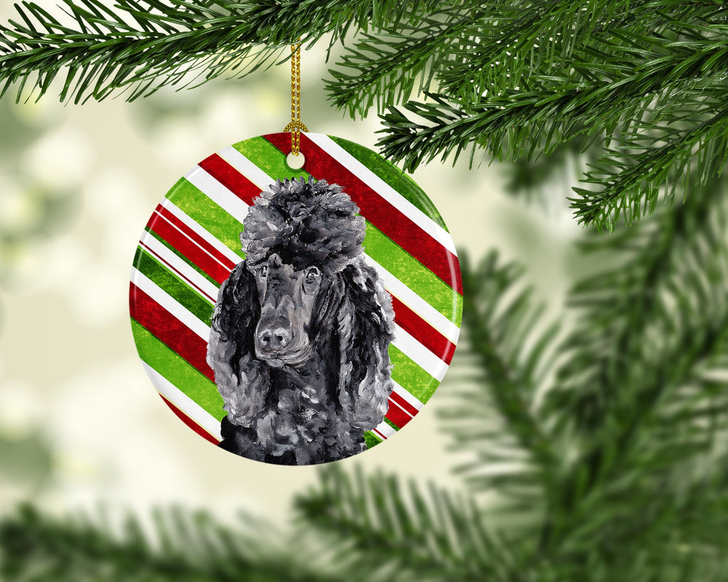 Black Standard Poodle Candy Cane Christmas Ceramic Ornament Christmas Tree Hanging Decorations for Home Christmas Holiday, Party, Gift, 3 in, Multicolor