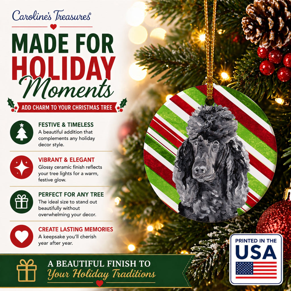 Black Standard Poodle Candy Cane Christmas Ceramic Ornament Christmas Tree Hanging Decorations for Home Christmas Holiday, Party, Gift, 3 in, Multicolor