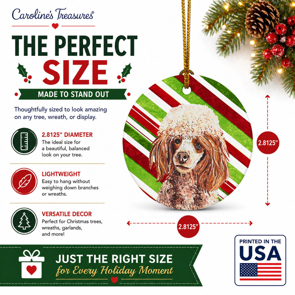 Red Miniature Poodle Candy Cane Christmas Ceramic Ornament Christmas Tree Hanging Decorations for Home Christmas Holiday, Party, Gift, 3 in, Multicolor