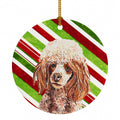 Red Miniature Poodle Candy Cane Christmas Ceramic Ornament Christmas Tree Hanging Decorations for Home Christmas Holiday, Party, Gift, 3 in, Multicolor
