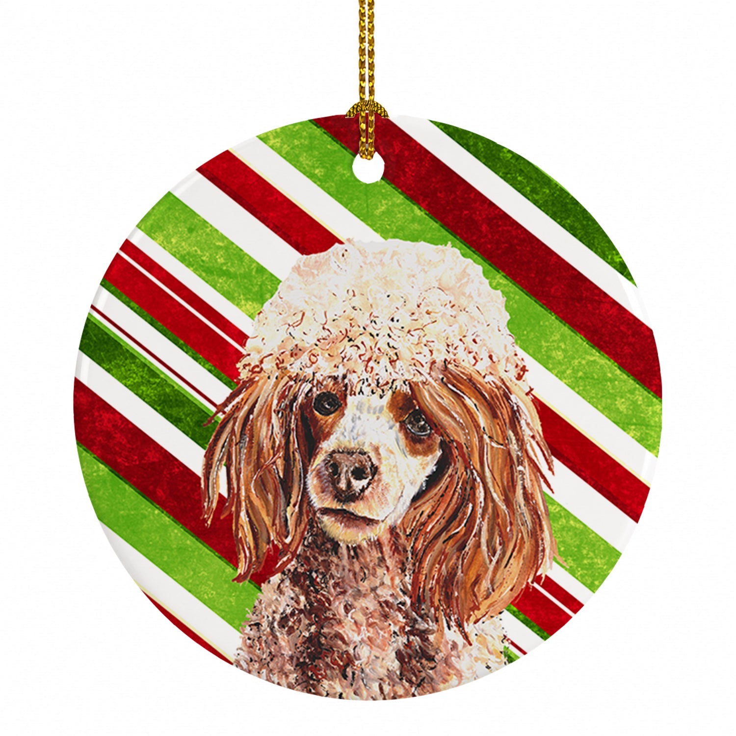 Red Miniature Poodle Candy Cane Christmas Ceramic Ornament Christmas Tree Hanging Decorations for Home Christmas Holiday, Party, Gift, 3 in, Multicolor