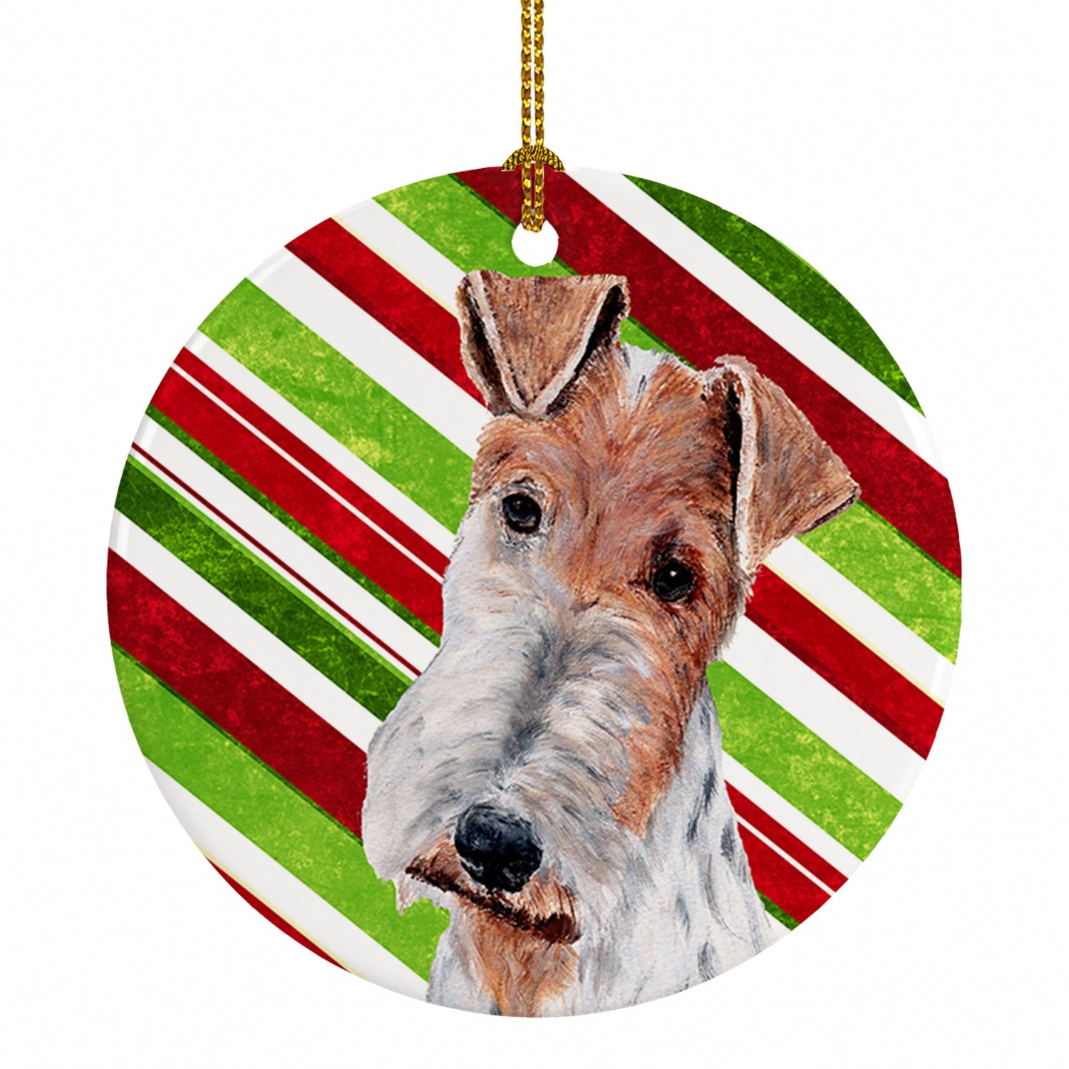 Wire Fox Terrier Candy Cane Christmas Ceramic Ornament Christmas Tree Hanging Decorations for Home Christmas Holiday, Party, Gift, 3 in, Multicolor