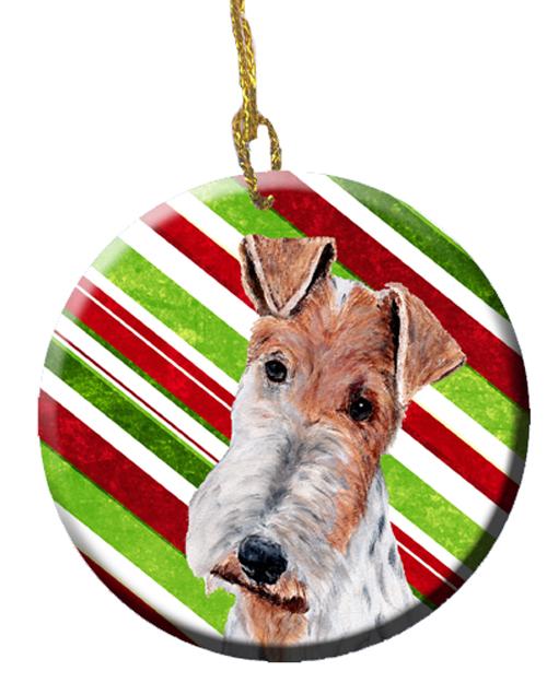 Wire Fox Terrier Candy Cane Christmas Ceramic Ornament Christmas Tree Hanging Decorations for Home Christmas Holiday, Party, Gift, 3 in, Multicolor