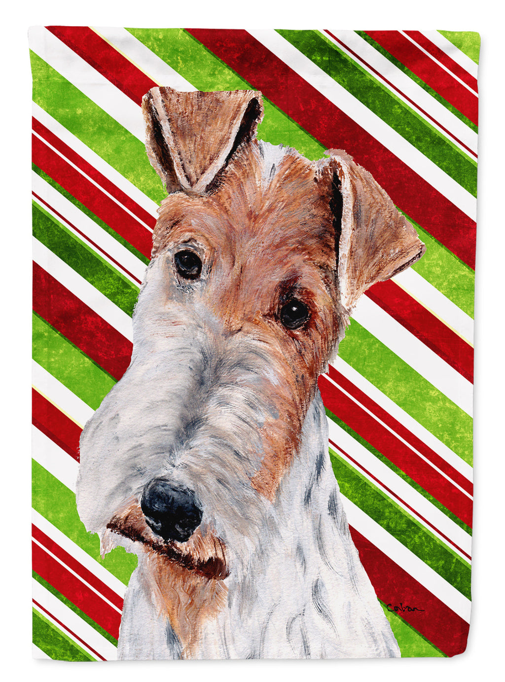 Wire Fox Terrier Candy Cane Christmas Garden Flag Mailbox Decorative Yard Banner Outside Patio Artwork for Flower Beds, Garden Size, Multicolor