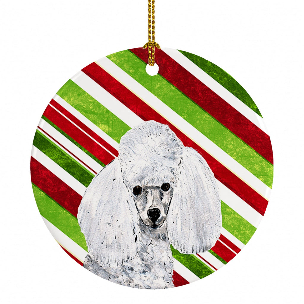 White Toy Poodle Candy Cane Christmas Ceramic Ornament Christmas Tree Hanging Decorations for Home Christmas Holiday, Party, Gift, 3 in, Multicolor