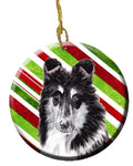 Black and White Collie Candy Cane Christmas Ceramic Ornament Christmas Tree Hanging Decorations for Home Christmas Holiday, Party, Gift, 3 in, Multicolor
