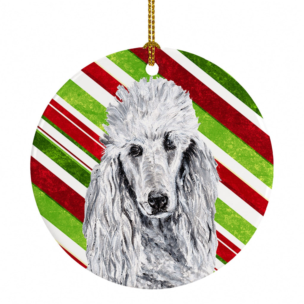 White Standard Poodle Candy Cane Christmas Ceramic Ornament Christmas Tree Hanging Decorations for Home Christmas Holiday, Party, Gift, 3 in, Multicolor