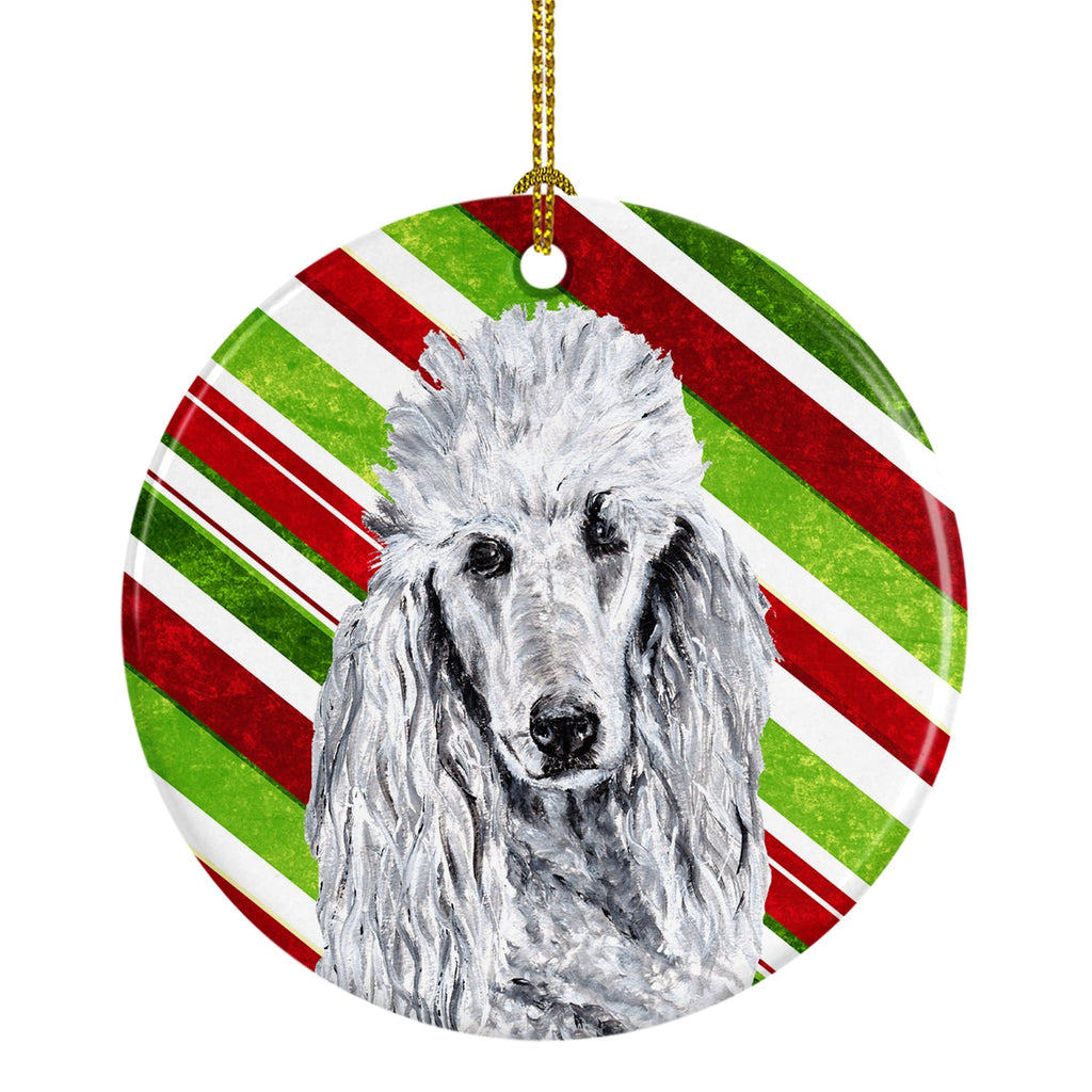 White Standard Poodle Candy Cane Christmas Ceramic Ornament Christmas Tree Hanging Decorations for Home Christmas Holiday, Party, Gift, 3 in, Multicolor