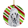 White Standard Poodle Candy Cane Christmas Ceramic Ornament Christmas Tree Hanging Decorations for Home Christmas Holiday, Party, Gift, 3 in, Multicolor