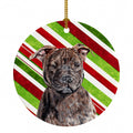 Staffordshire Bull Terrier Staffie Candy Cane Christmas Ceramic Ornament Christmas Tree Hanging Decorations for Home Christmas Holiday, Party, Gift, 3 in, Multicolor