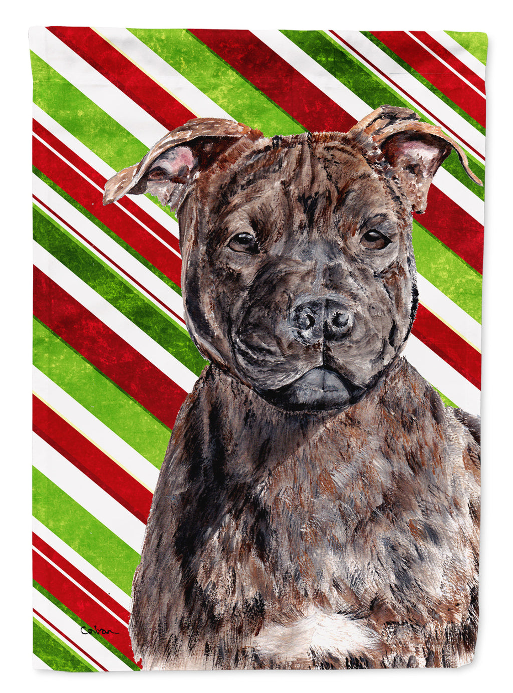 Staffordshire Bull Terrier Staffie Candy Cane Christmas Garden Flag Mailbox Decorative Yard Banner Outside Patio Artwork for Flower Beds, Garden Size, Multicolor