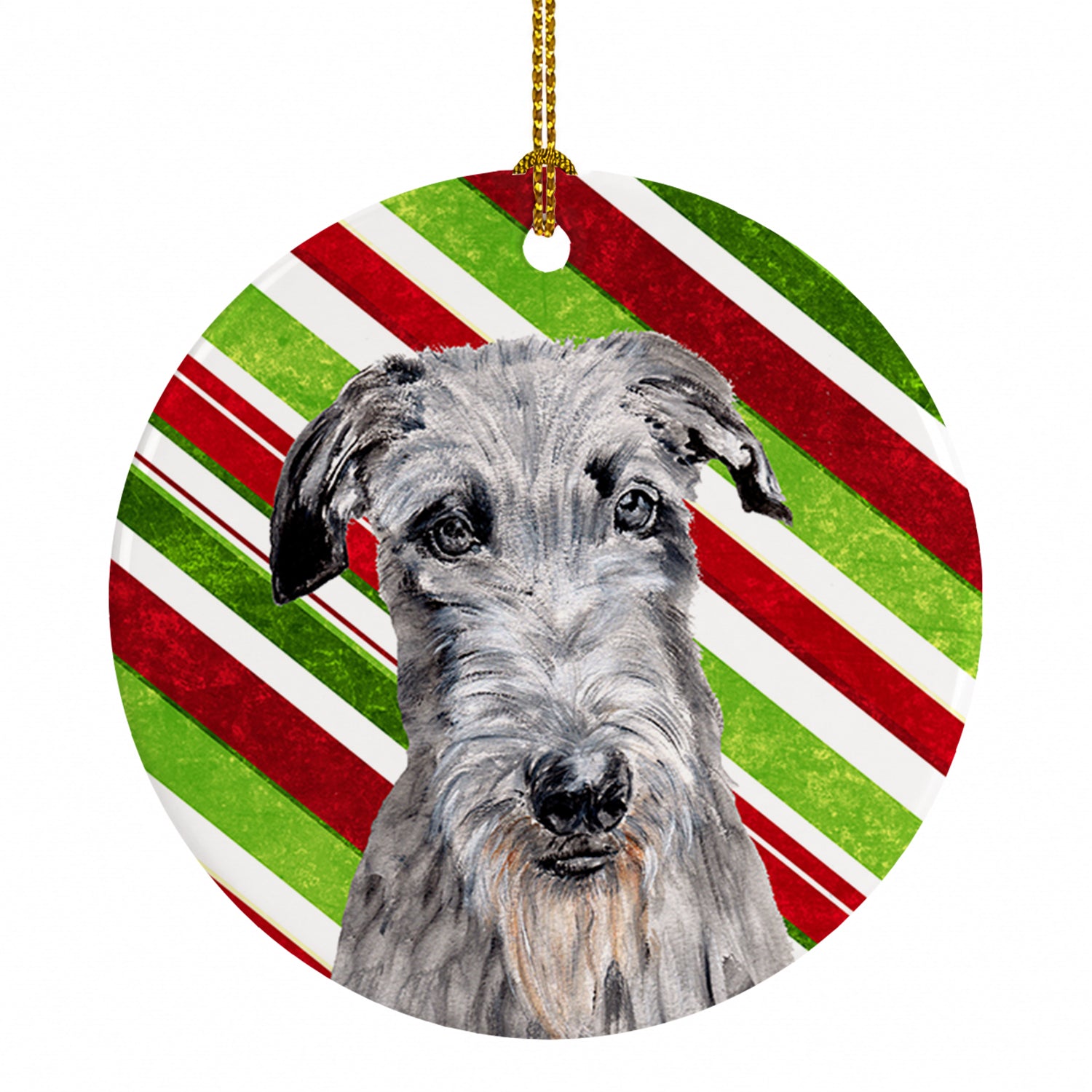 Scottish Deerhound Candy Cane Christmas Ceramic Ornament Christmas Tree Hanging Decorations for Home Christmas Holiday, Party, Gift, 3 in, Multicolor
