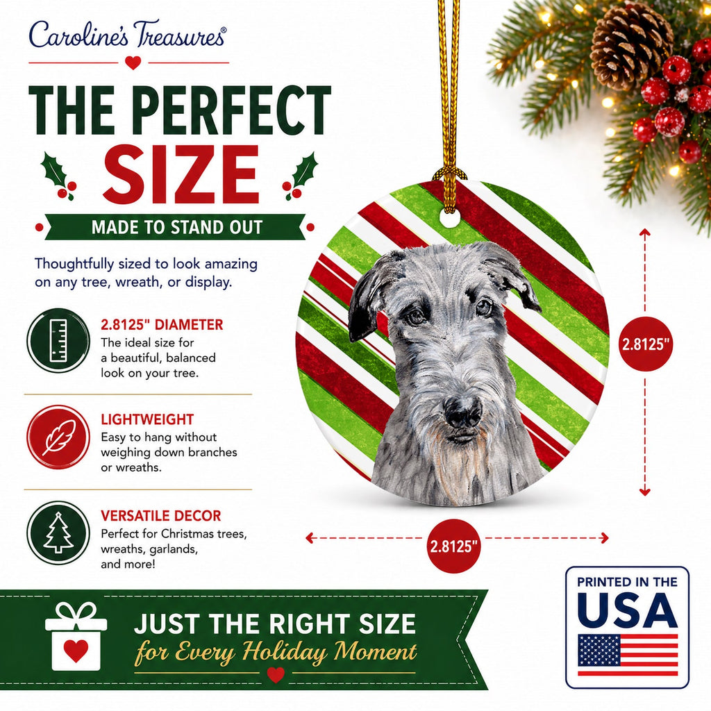 Scottish Deerhound Candy Cane Christmas Ceramic Ornament Christmas Tree Hanging Decorations for Home Christmas Holiday, Party, Gift, 3 in, Multicolor