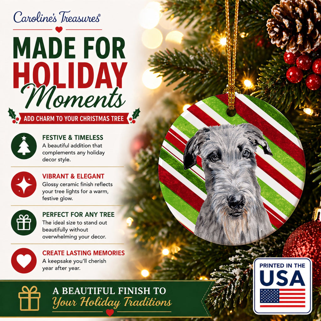 Scottish Deerhound Candy Cane Christmas Ceramic Ornament Christmas Tree Hanging Decorations for Home Christmas Holiday, Party, Gift, 3 in, Multicolor