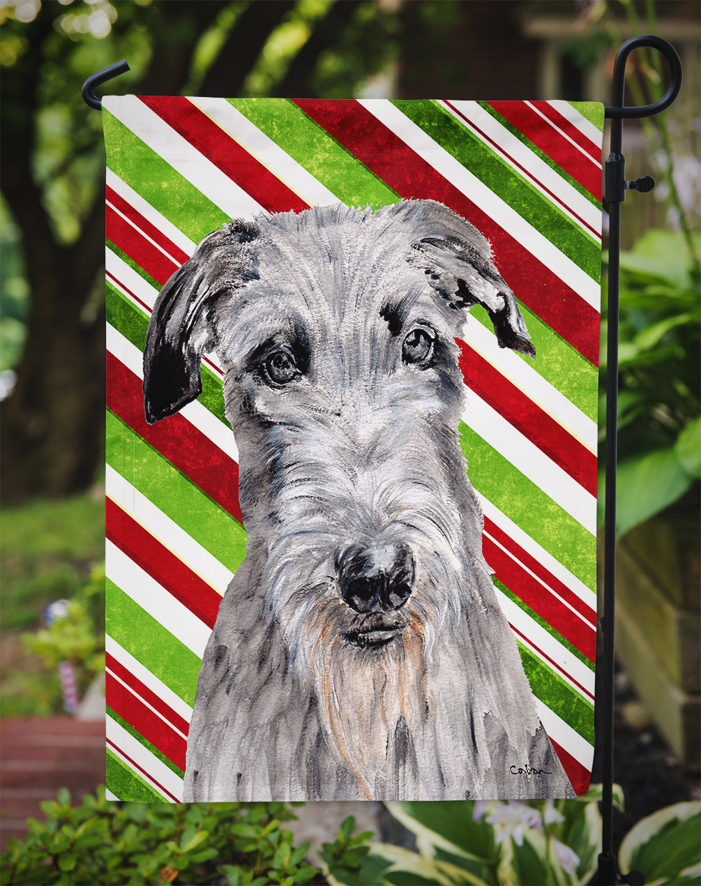 Scottish Deerhound Candy Cane Christmas Garden Flag Mailbox Decorative Yard Banner Outside Patio Artwork for Flower Beds, Garden Size, Multicolor