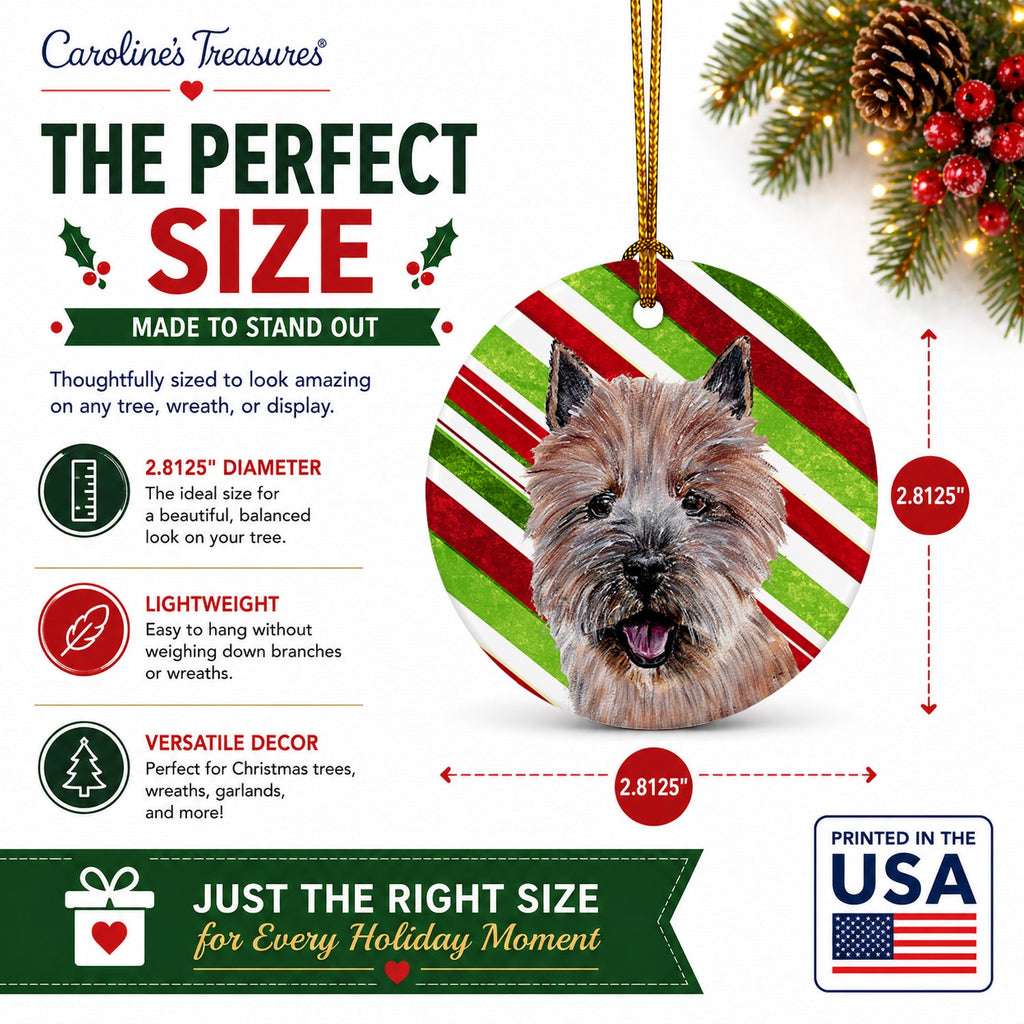 Norwich Terrier Candy Cane Christmas Ceramic Ornament Christmas Tree Hanging Decorations for Home Christmas Holiday, Party, Gift, 3 in, Multicolor