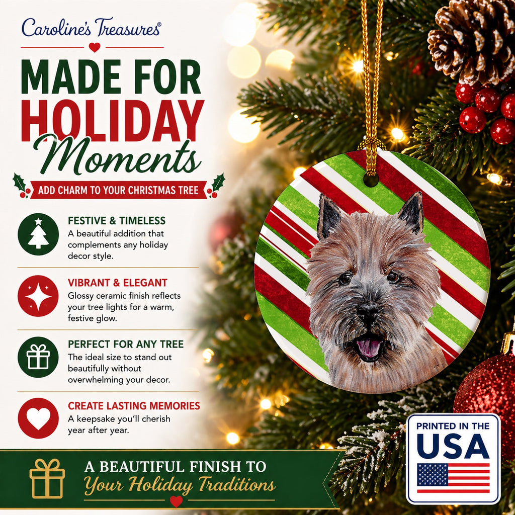 Norwich Terrier Candy Cane Christmas Ceramic Ornament Christmas Tree Hanging Decorations for Home Christmas Holiday, Party, Gift, 3 in, Multicolor