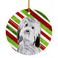 Havanese Candy Cane Christmas Ceramic Ornament Christmas Tree Hanging Decorations for Home Christmas Holiday, Party, Gift, 3 in, Multicolor