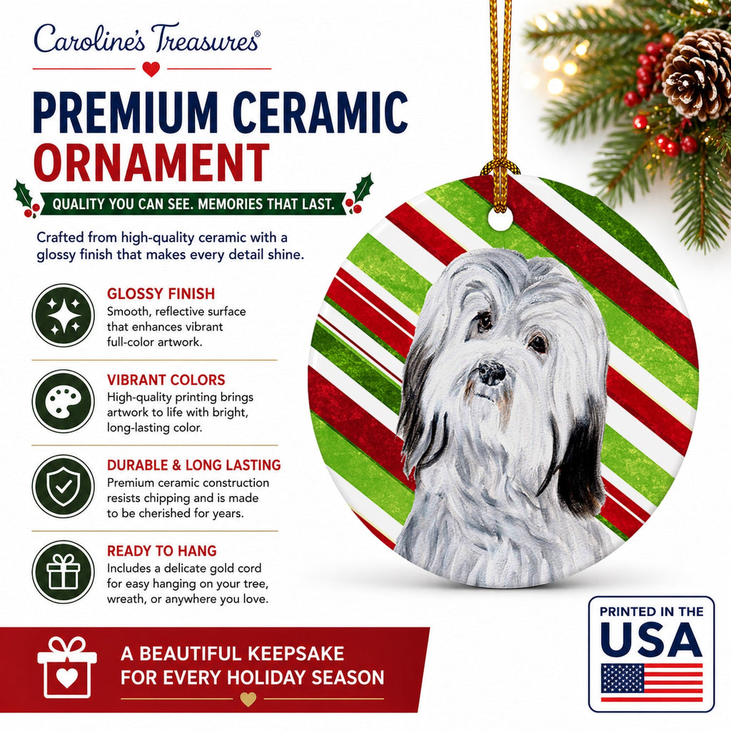 Havanese Candy Cane Christmas Ceramic Ornament Christmas Tree Hanging Decorations for Home Christmas Holiday, Party, Gift, 3 in, Multicolor