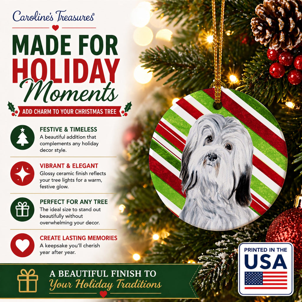 Havanese Candy Cane Christmas Ceramic Ornament Christmas Tree Hanging Decorations for Home Christmas Holiday, Party, Gift, 3 in, Multicolor