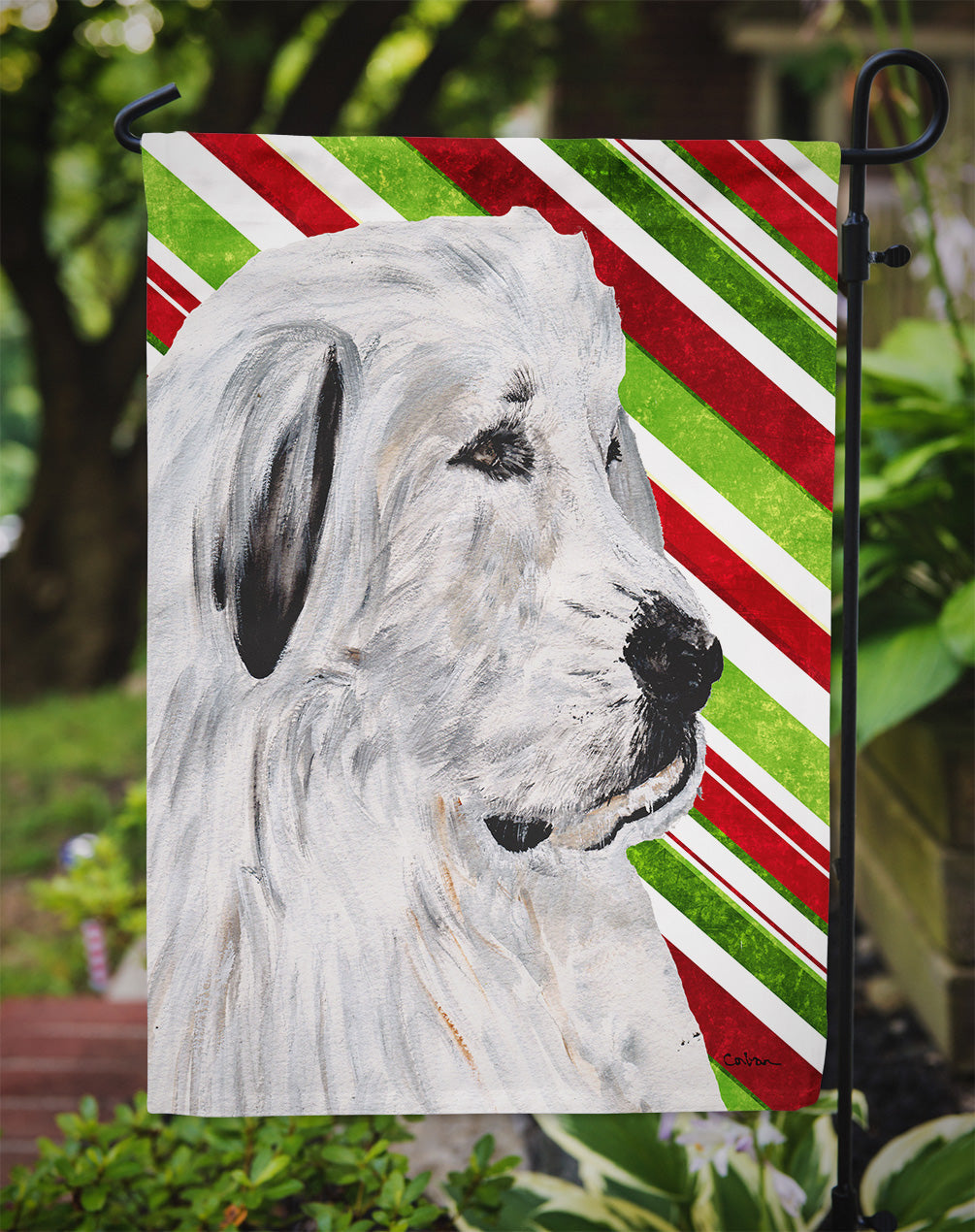 Great Pyrenees Candy Cane Christmas Garden Flag Mailbox Decorative Yard Banner Outside Patio Artwork for Flower Beds, Garden Size, Multicolor