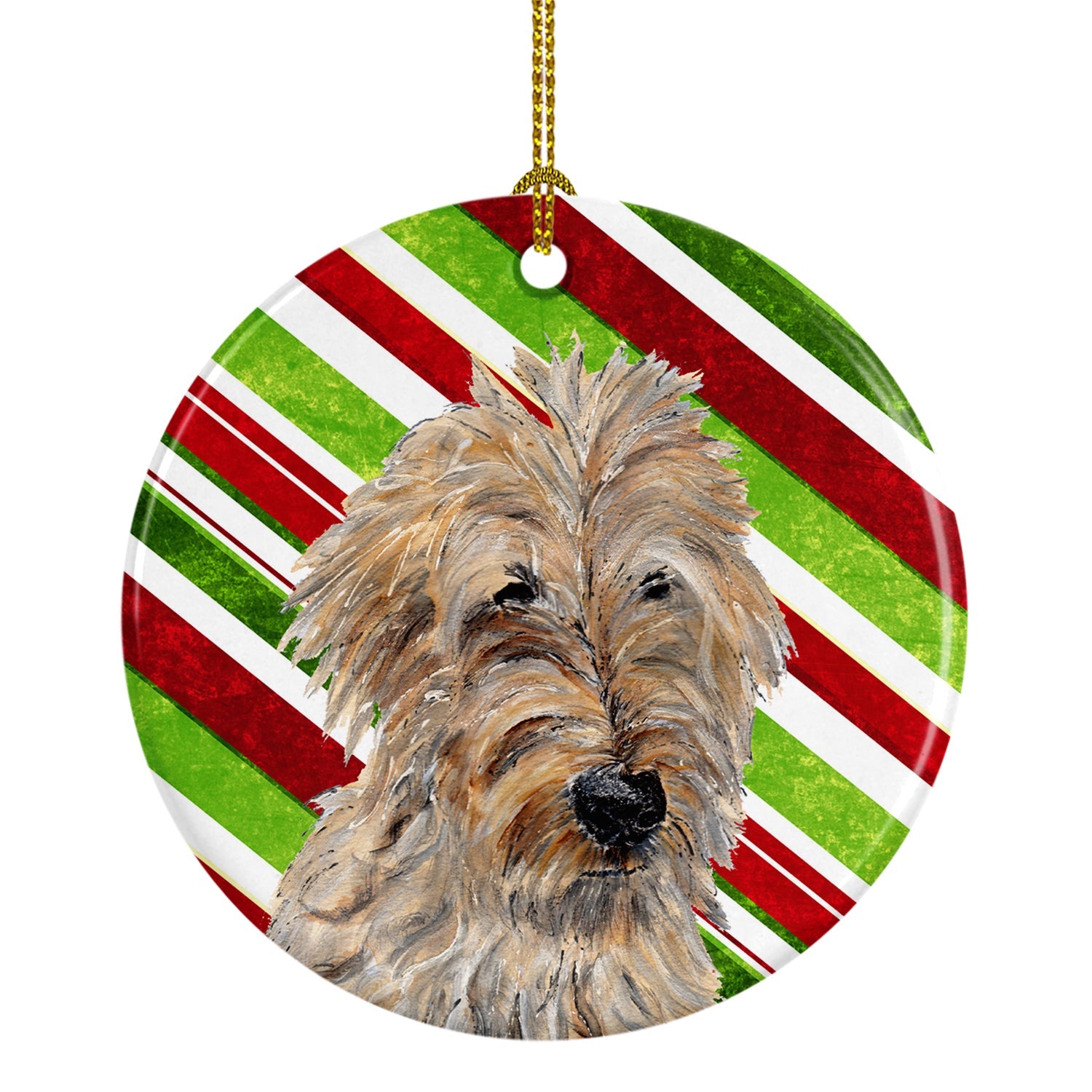 Golden Doodle 2 Candy Cane Christmas Ceramic Ornament Christmas Tree Hanging Decorations for Home Christmas Holiday, Party, Gift, 3 in, Multicolor