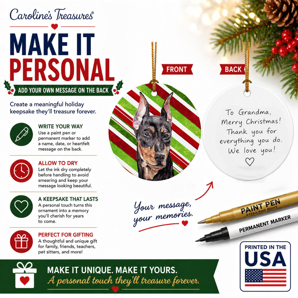 German Pinscher Candy Cane Christmas Ceramic Ornament Christmas Tree Hanging Decorations for Home Christmas Holiday, Party, Gift, 3 in, Multicolor